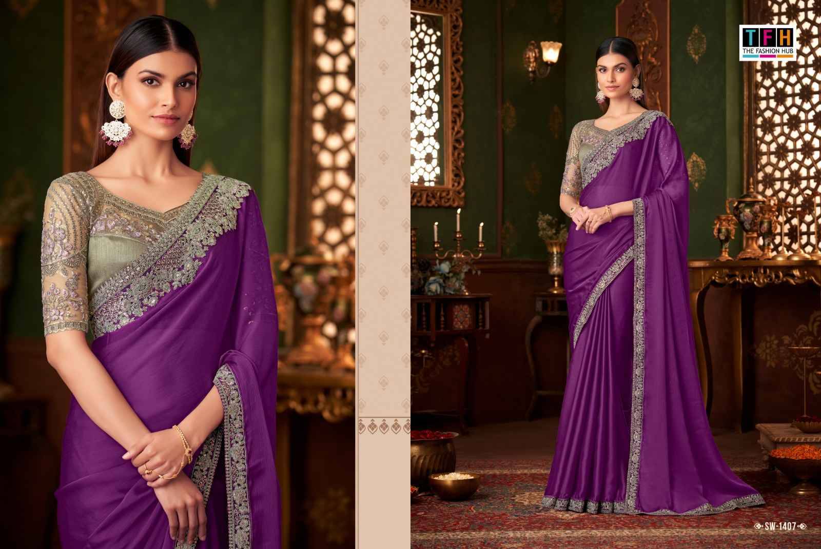 Sandal wood 14 By TFH 1401 to 1418 Series Indian Traditional Bridal Wear Collection Beautiful Stylish Fancy Colorful Party Wear & Occasional Wear Silk Sarees At Wholesale Price